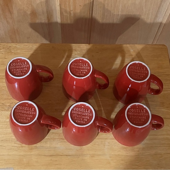 Set of 6 Red Corelle Coordinates Stoneware Coffee Mugs - Picture 5 of 7